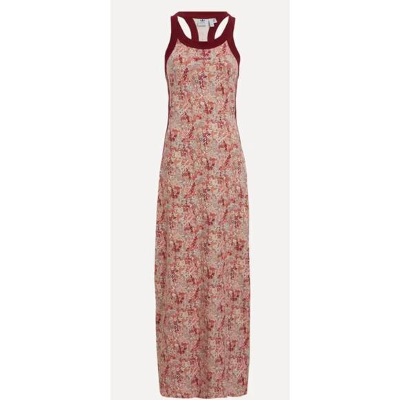 NEW ADIDAS ORIGINALS Liberty London Tonal Maxi Dress Large Red - Picture 5 of 7
